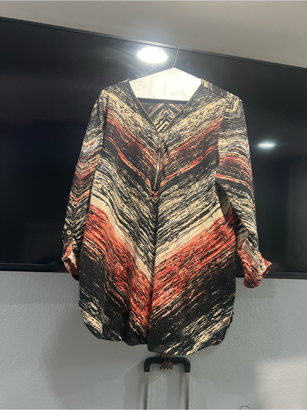 Women’s Abstract Chevron Print Blouse - Black, Cream & Red